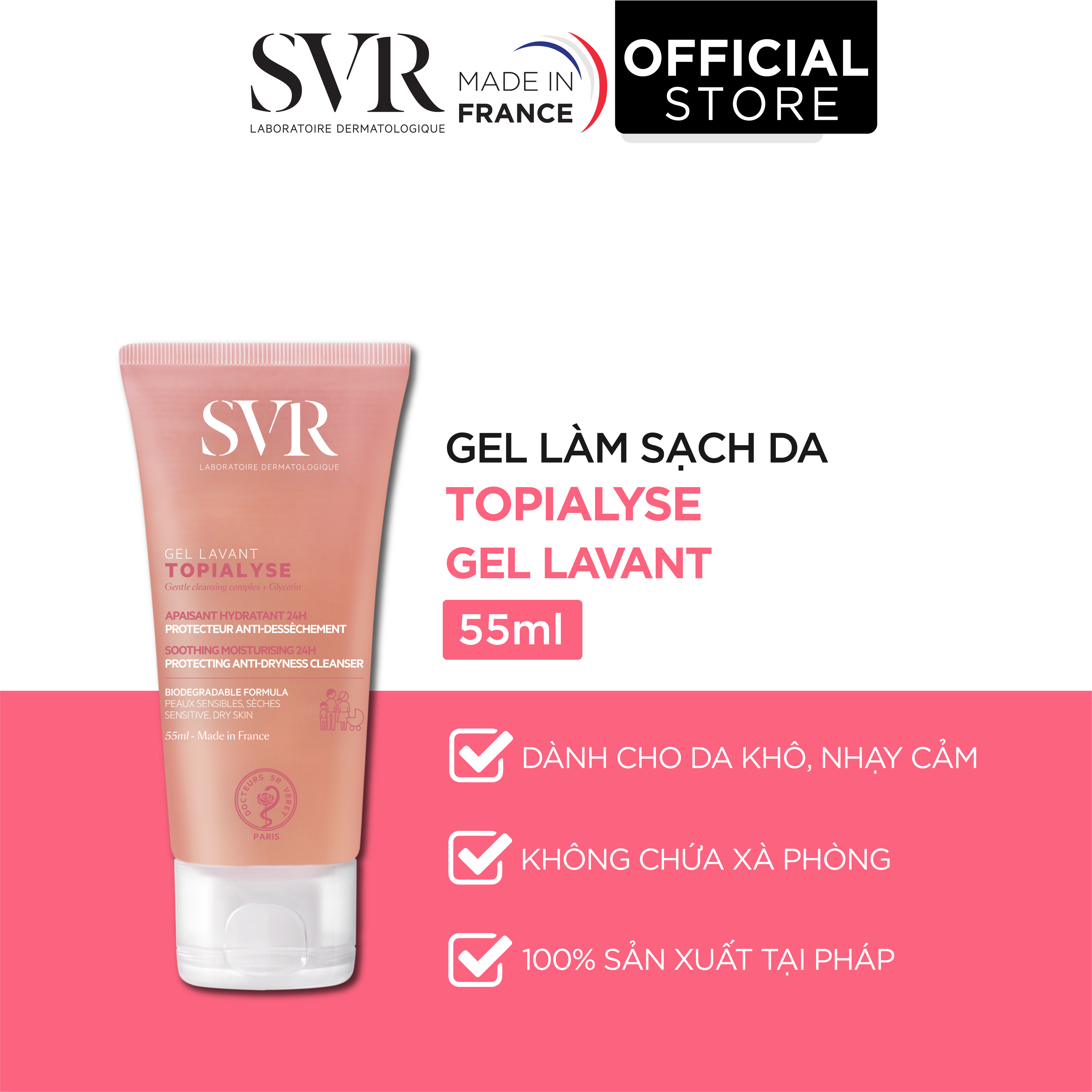 Sữa Tắm Và Rửa Mặt Dành Cho Da Khô Và Nhạy Cảm SVR Topialyse Gel Lavant (50ml)