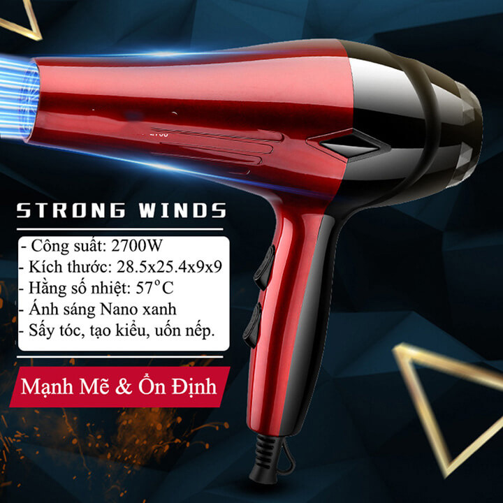 Máy sấy tóc mini tạo kiểu công suất lớn 2700W 2 chiều nóng lạnh chống khô xơ