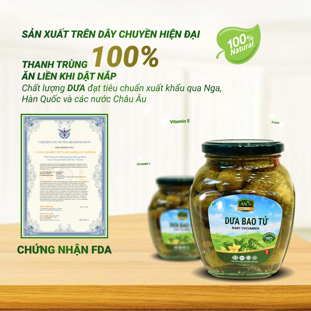 Dưa Chuột Bao Tử Ngâm F&amp;G Food Size Đặc Biệt 4-7, Hũ 500ml Ăn Kèm Thịt Nướng, Làm Gỏi Trộn