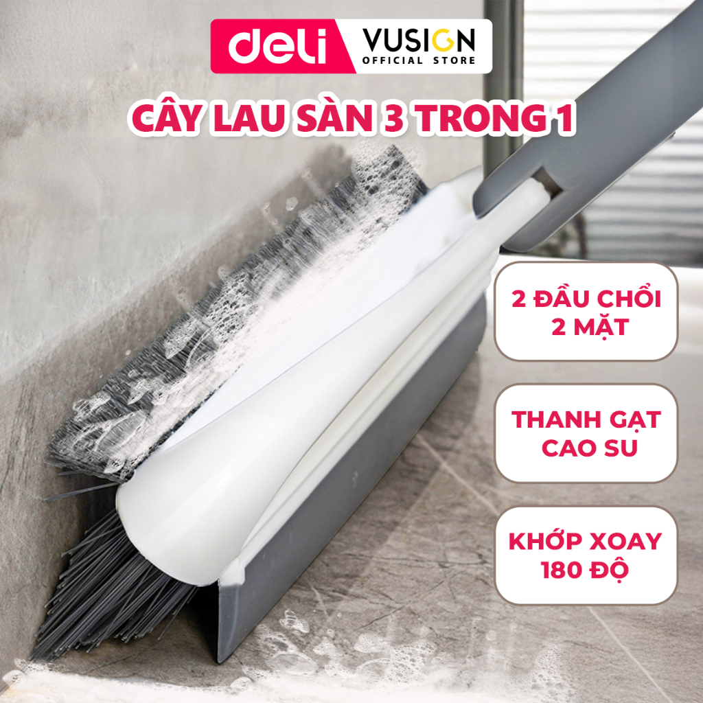 Chổi Chà Sàn Nhà Tắm Kết Hợp Gạt Nước Đầu Chữ V Deli - Chổi Cọ Sàn Đa Năng 2 Đầu Chổi Kèm Gạt Nước Làm Sạch Mọi Góc Bẩn