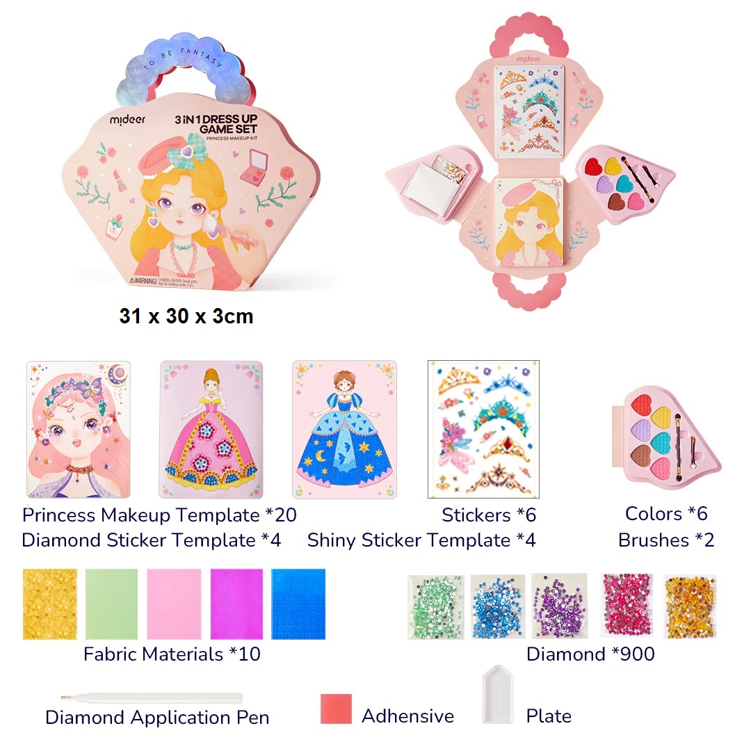 Bộ Đồ Chơi Trang Điểm và Thiết Kế Thời Trang Công Chúa 3in1 – Mideer Dress Up Game Set – Princess Makeup Kit