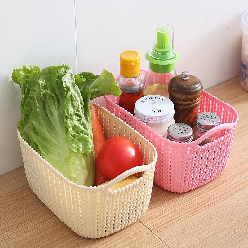 Rổ Nhựa Giả Đan Mây Có Quai Cầm Đựng Đồ Kute Màu Sắc Đa Dạng