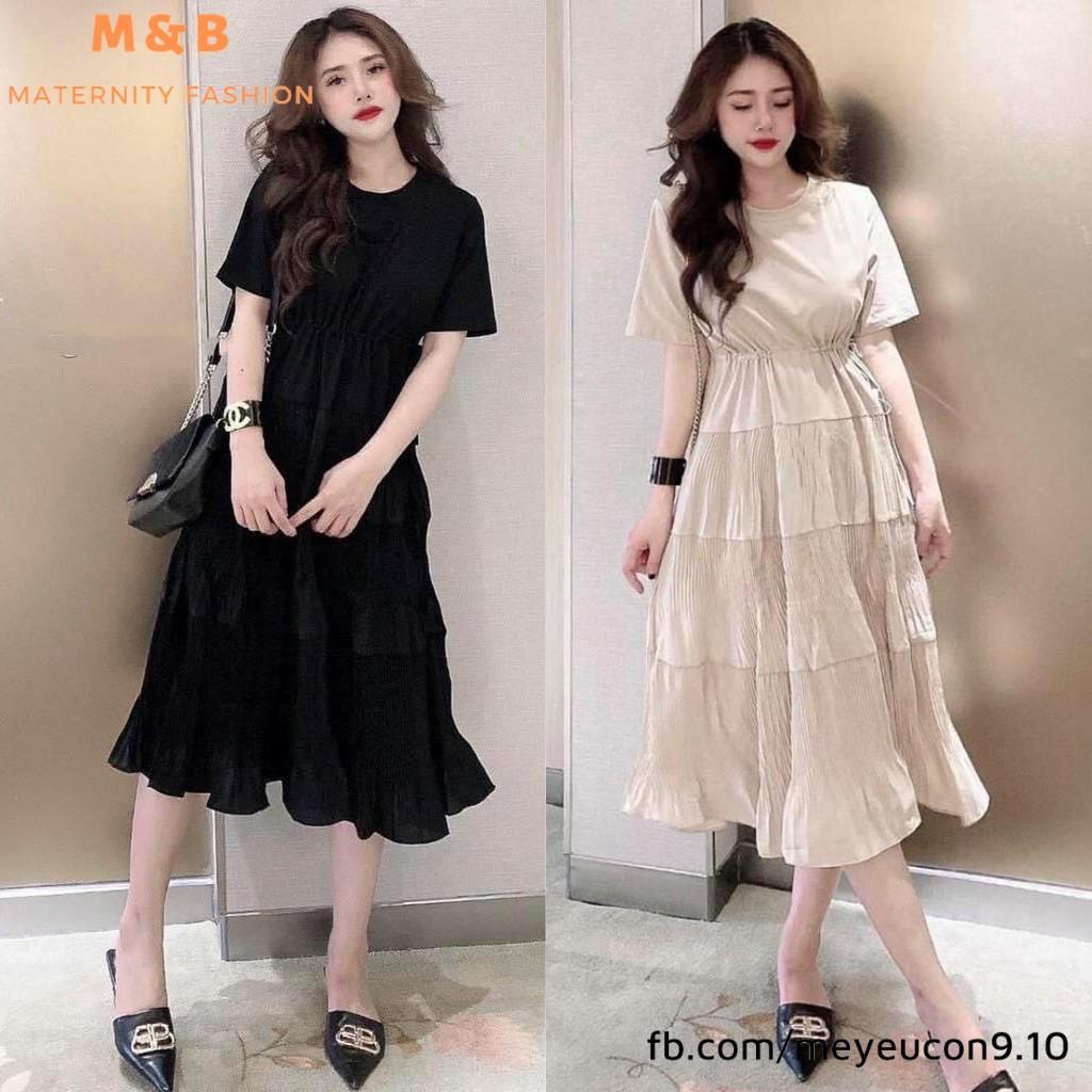 Váy bầu đầm bầu chất Lụa Hàn mềm mạithiết kế sang chảnh mặc đi làm đi chơi đều đcFree size 43~68kg