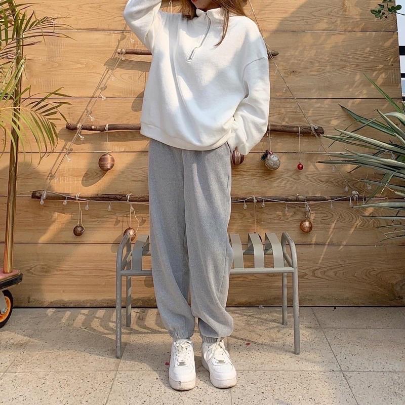 Quần jogger nữ ống rộng bo gấu chất nỉ tăm dày dặn ấm áp co dãn tốt, hàng QC LOẠI 1