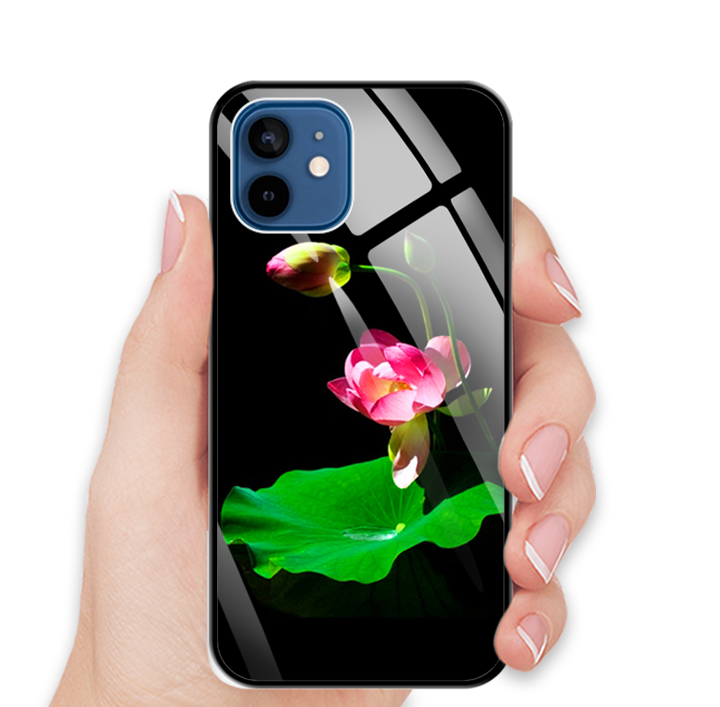 Ốp Lưng Kính Cường Lực Cho Điện Thoại IPHONE 12 / 12 PRO - 0221 LOTUS01 - Hàng Chính Hãng