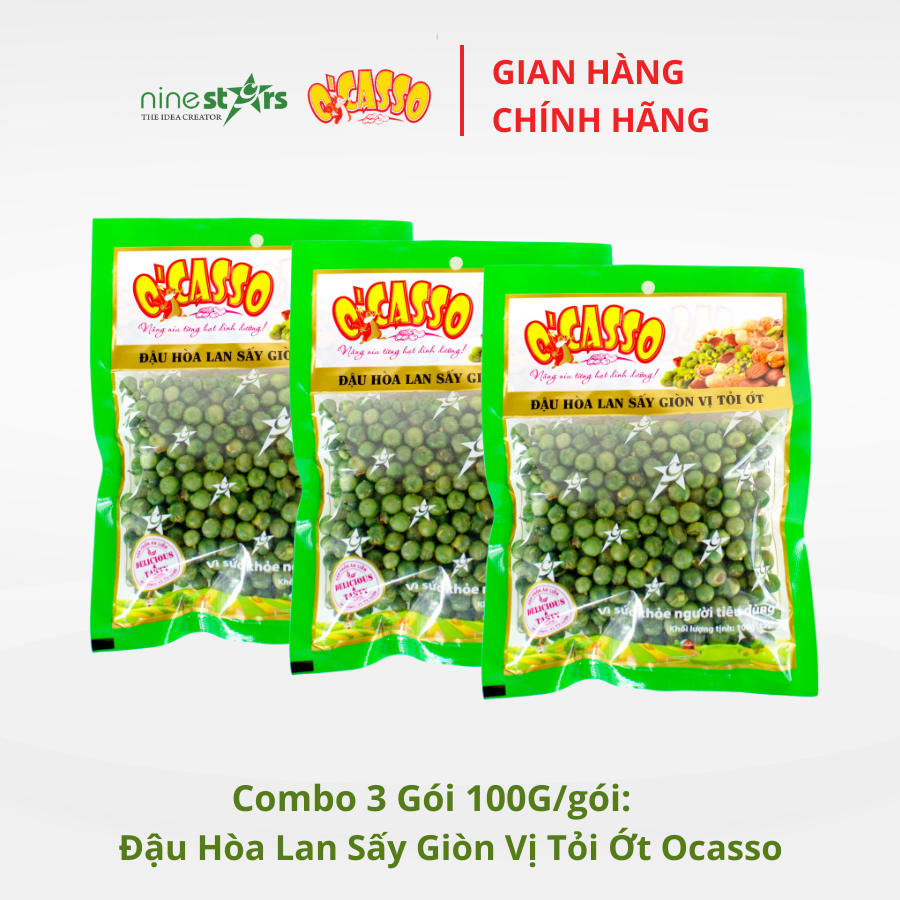 Combo 3 Gói Đậu Hòa Lan Sấy Giòn Vị Tỏi Ớt O'Casso 100g