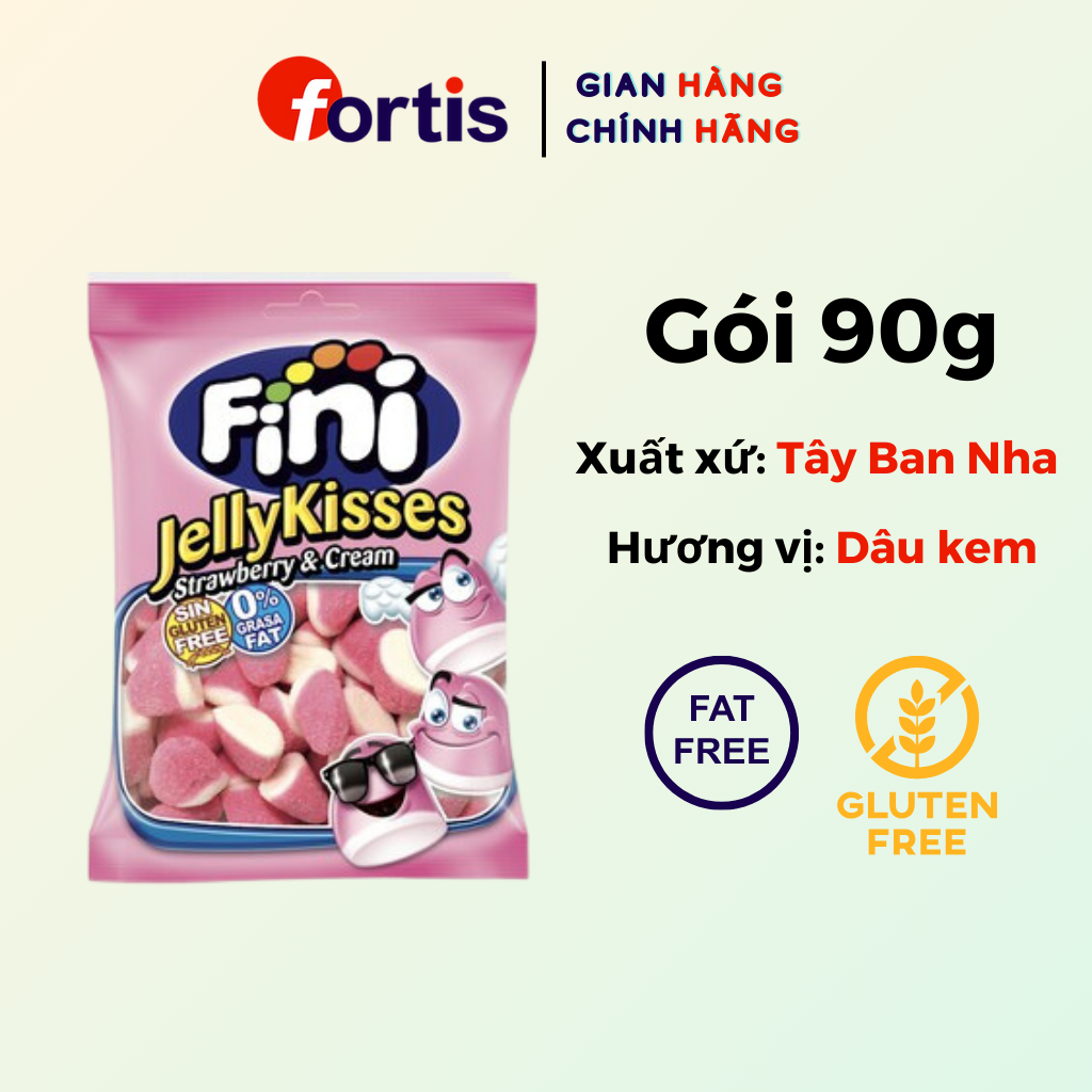 Kẹo dẻo Fini Jelly Kisses 90g Vị Dâu Kem