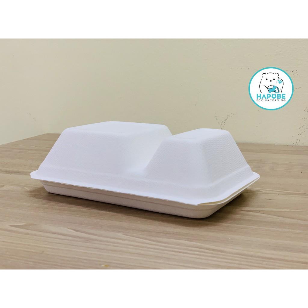 100 hộp bã mía vỏ sò chữ nhật 8x6 inch 2 ngăn 20x15x5cm