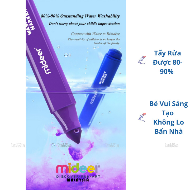 Bút Lông Màu Nguyên Liệu An Toàn Dễ Dàng Tẩy Rửa hiệu Mideer 12 màu - Mideer washable marker