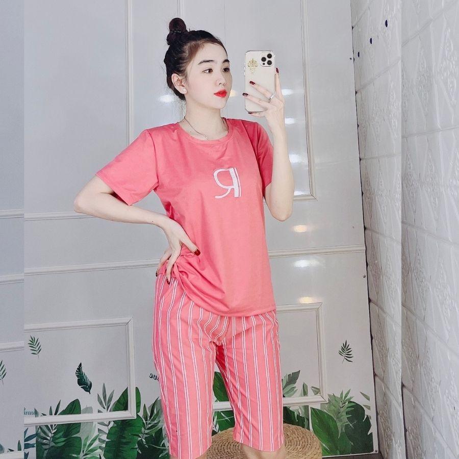 Đồ bộ nữ dễ thương bigsize mùa hè Đồ ngủ nữ thun cotton Bộ thể thao quần lửng sọc set ngố mặc nhà cute ESHOP AD16