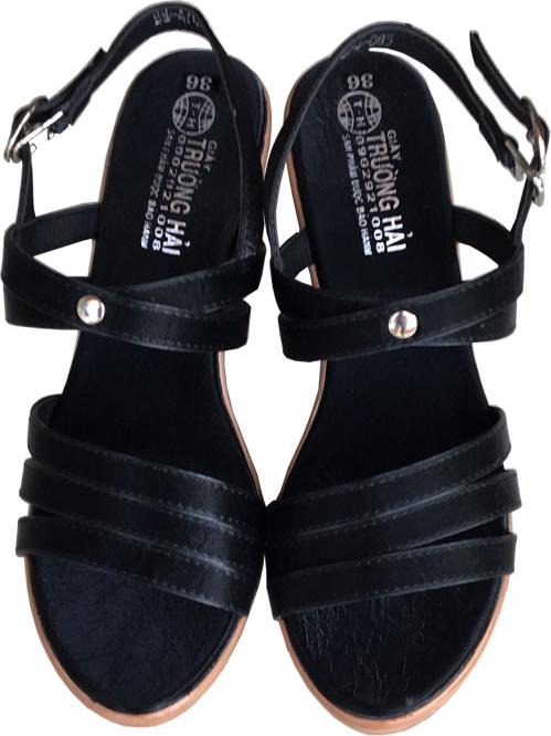 Giày saldan nữ TRƯỜNG HẢI màu đen da mềm mại đế xuống cao 9.5cm thời trang cao cấp nữ XDN785