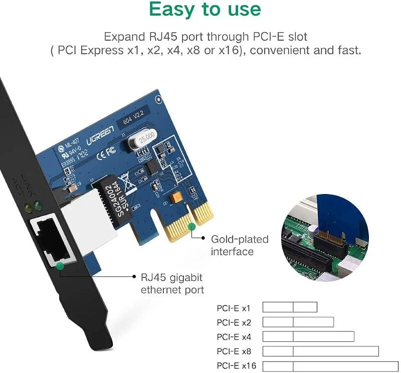 Ugreen UG30771US230TK card mạng PCI-e 1x Gigabit 10 100 1000 Mbps - HÀNG CHÍNH HÃNG