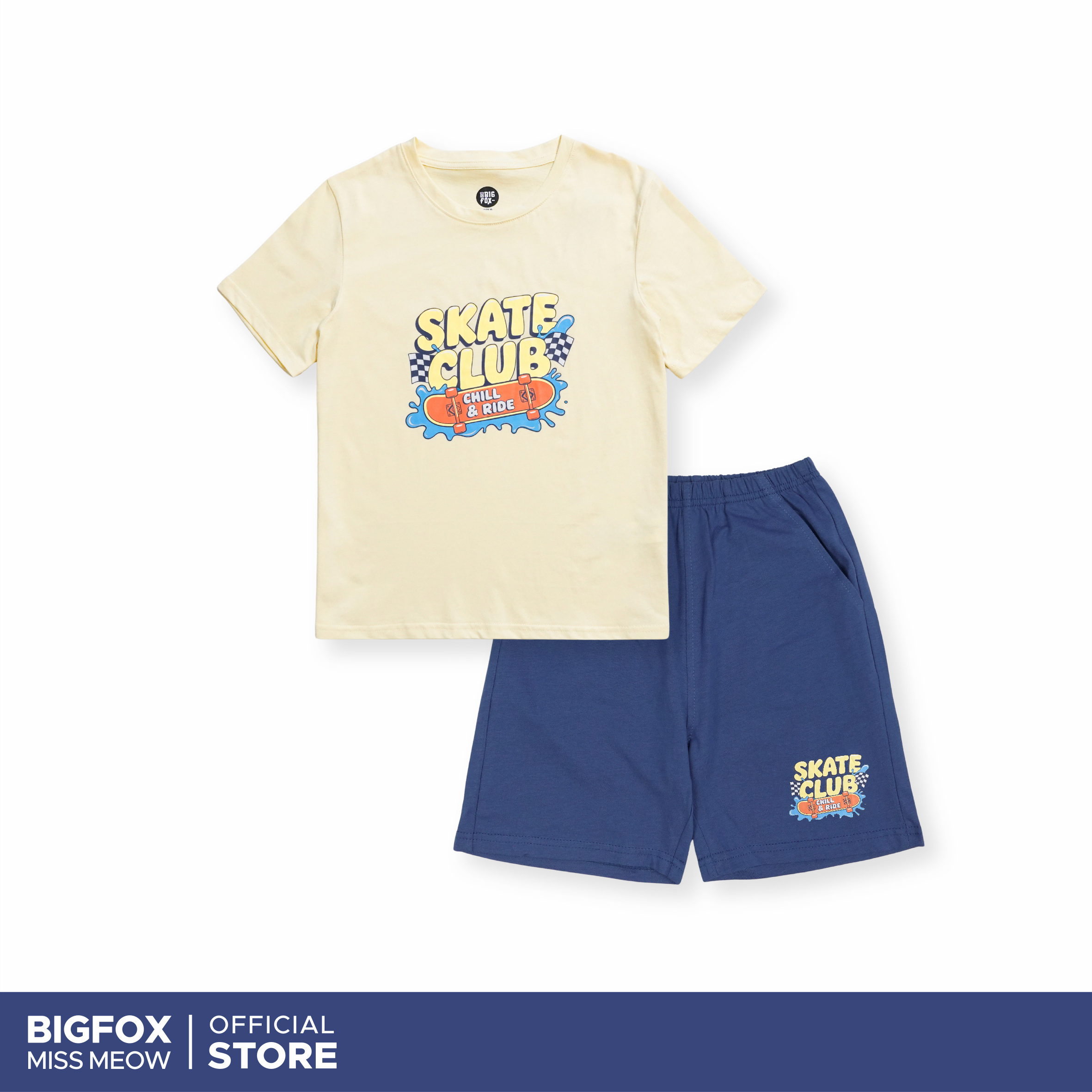 Bộ cộc tay bé trai size đại Bigfox Miss Meow mùa hè mặc nhà vải cotton cỡ trẻ em 3-11 tuổi 25kg 30kg