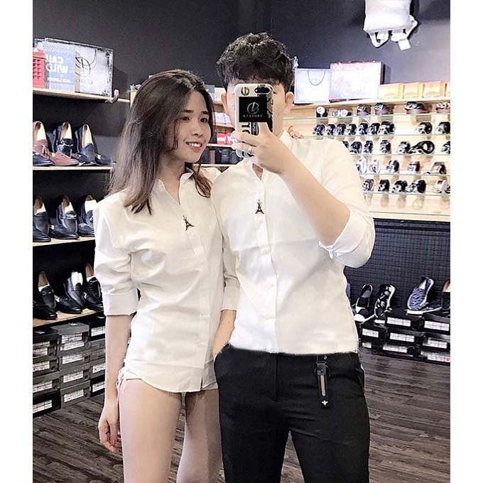 ÁO SƠ MI ĐÔI NAM NỮ ĐEN VIỀN CỔ CHẤT KATE LỤA