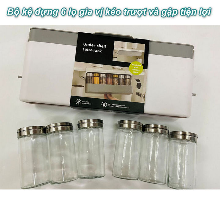Bộ kệ đựng 6 lọ gia vị kéo trượt và gập tiện lợi
