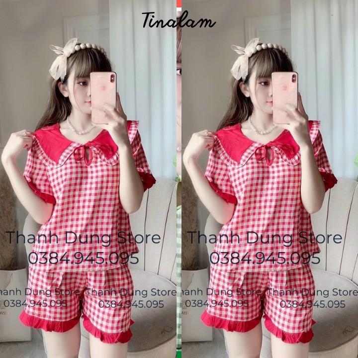 Đồ Bộ Pijama Nữ  Đồ Bộ Mặc Nhà Nữ Tay Ngắn, Quần Đùi Cổ Bèo Chất Lụa 100d Cao Cấp, Form 60kg DBTNQD003Vừa Đẹp