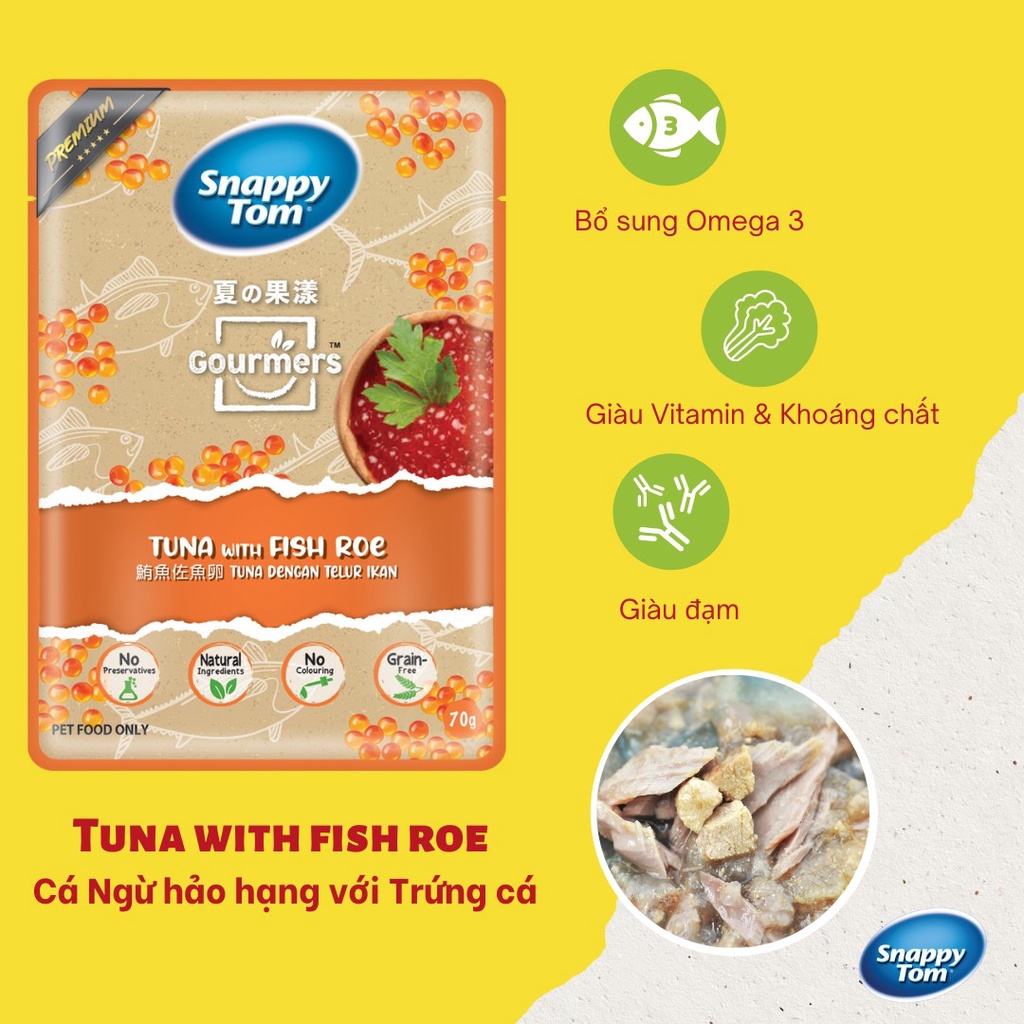 Pate Snappy Tom Trái Cây Mix Cá Ngừ Cao Cấp Cho Mèo Hộp 12 Gói 70g Vị Ngẫu Nhiên