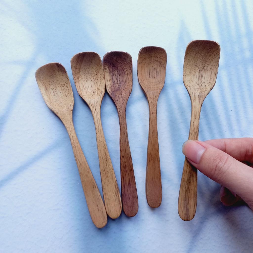Thìa Gỗ Nhỏ Múc Gia Vị, Thìa Múc Trà Cà Phê, Miệng Vuông 13.5x2.5cm, Thìa Chụp Ảnh Decor