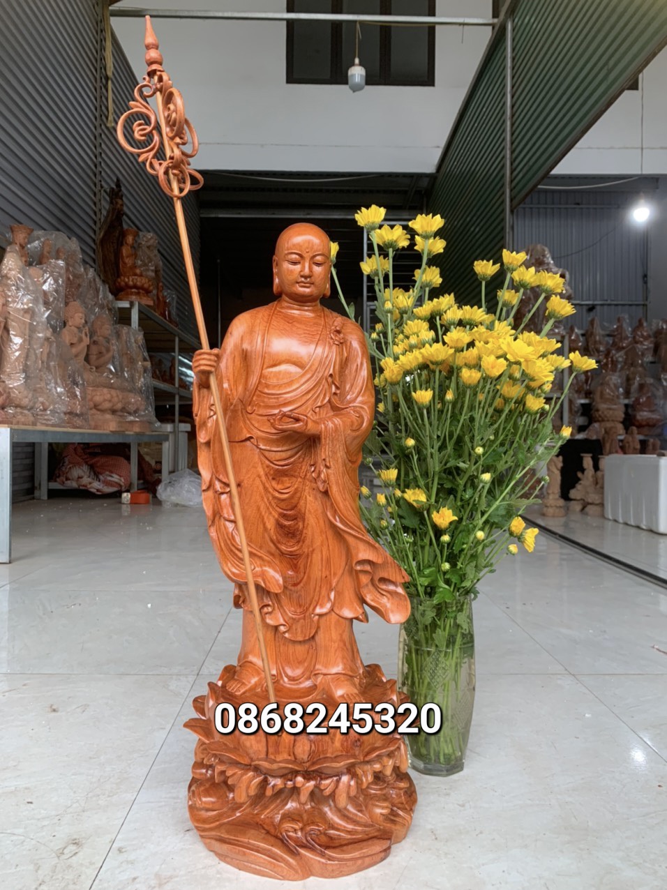 Tượng phật địa tạng vương bồ tát gỗ hương đá kt cao 60×22×22cm