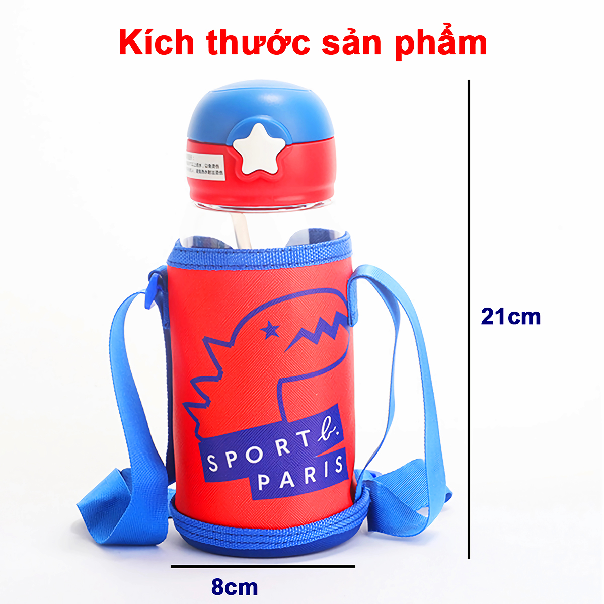 Bình nước cho bé đi học, Bình uống nước cho bé có ống hút 700ml bằng nhựa PP chịu nhiệt tốt tặng kèm túi và dây đeo tiện lợi BBShine – BN011