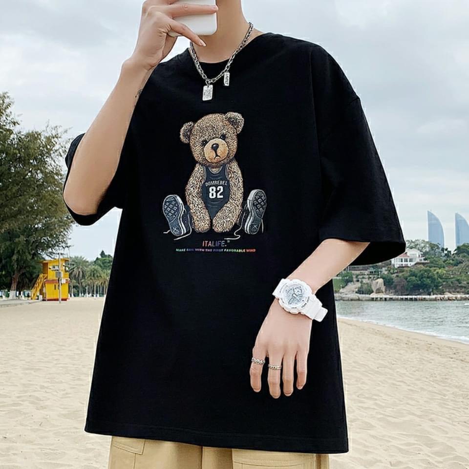 ÁO THUN NAM NỮ COTON BIG SIZE GẤU NGỒI 82