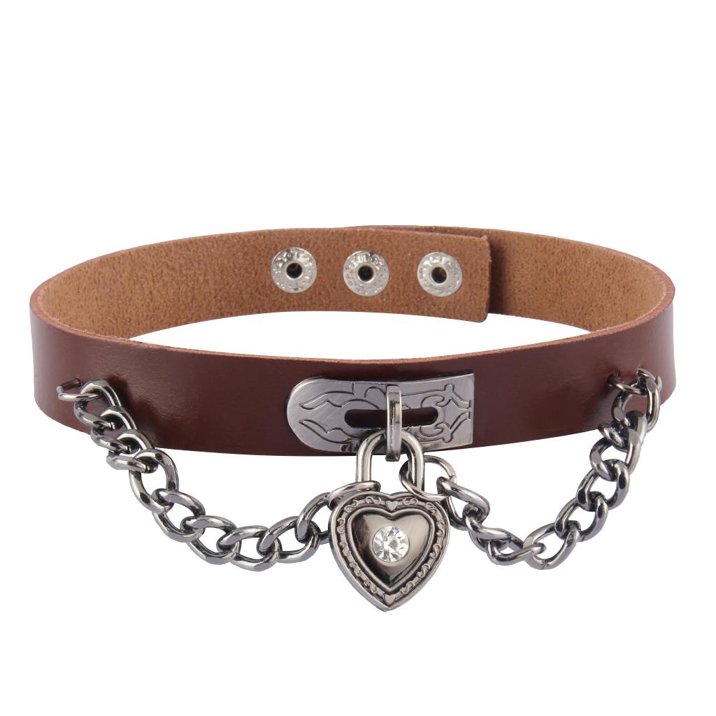 Vintage Fashion PU Choker Necklace Love Heart Alloy Pendant Collar