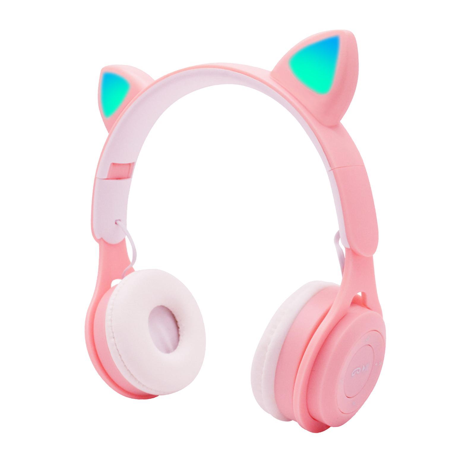 2Sets Cat Ear LED Light Up Wireless Foldable Headphones Over Ear with Mic