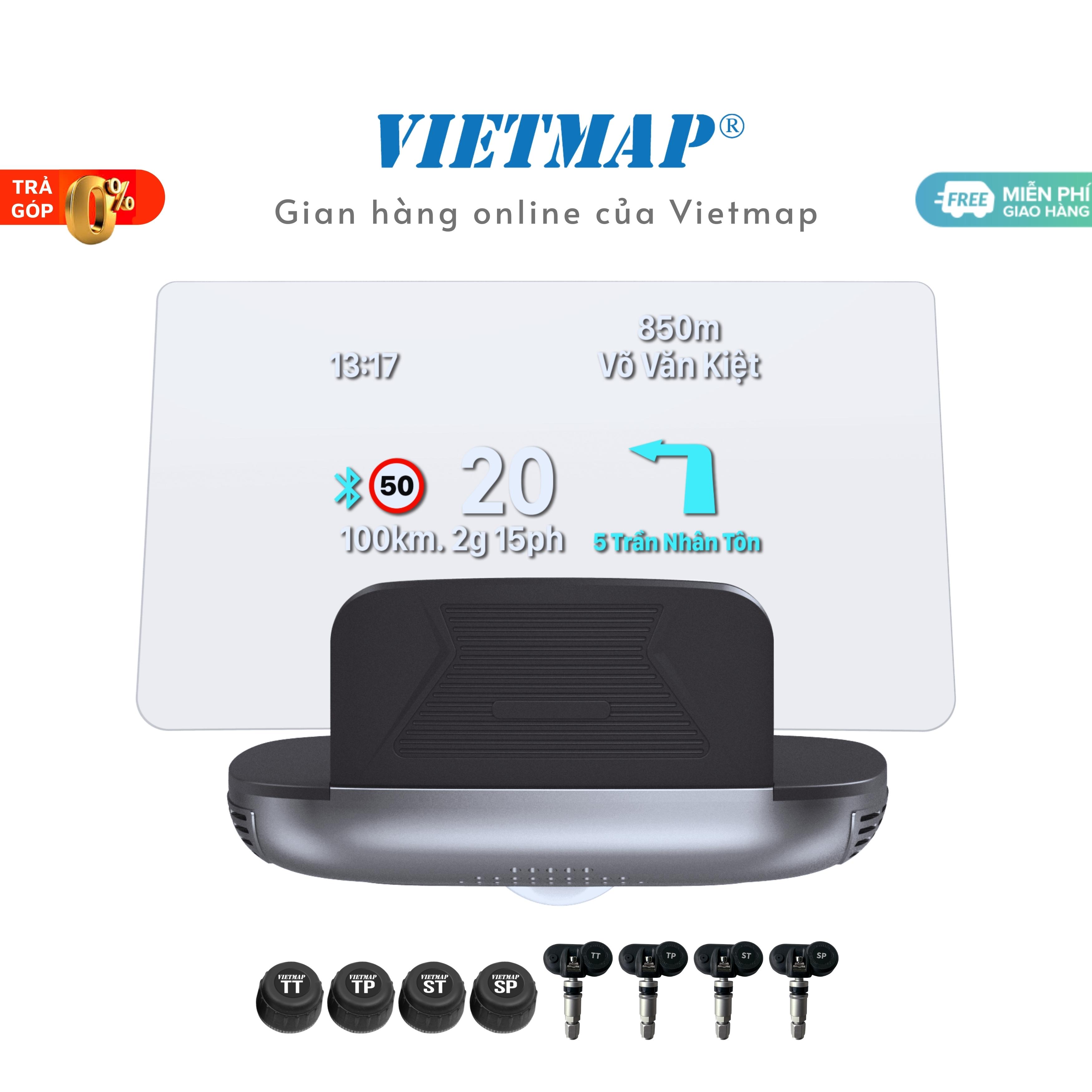 VIETMAP HUD H1AS - Hud Dẫn Đường CẢNH BÁO Camera- Giao Thông- Báo Tốc độ- Kết Nối Cảm Biến Áp Suất Lốp- Hàng Chính Hãng