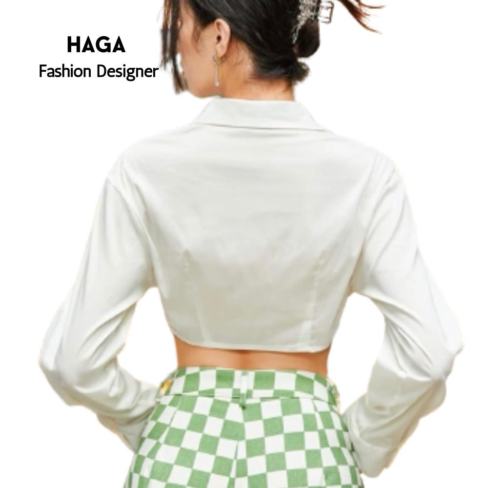 Áo sơ mi croptop dài tay HAGA cổ áo polo SM67