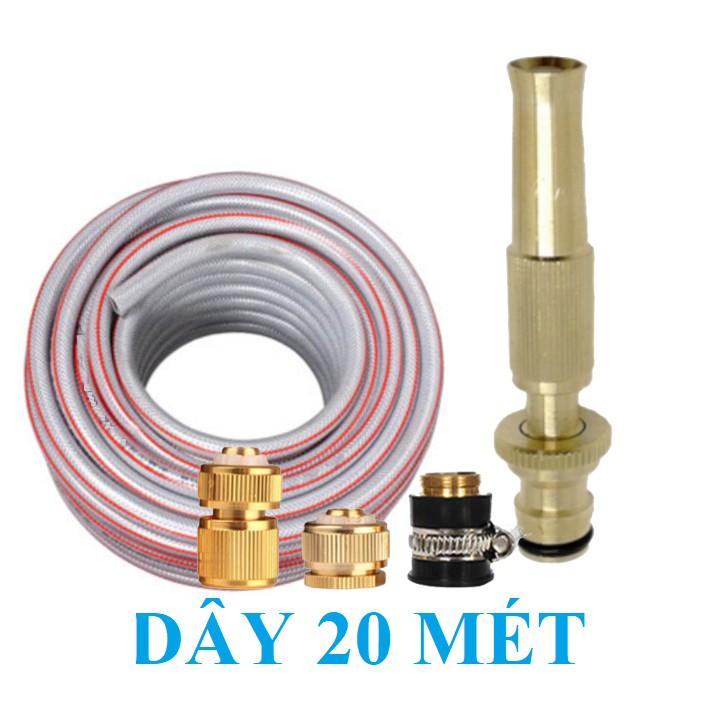 Bộ dây vòi xịt nước rửa xe, tưới cây . tăng áp 3 lần, loại 20m 206701 đầu đồng, cút đồng