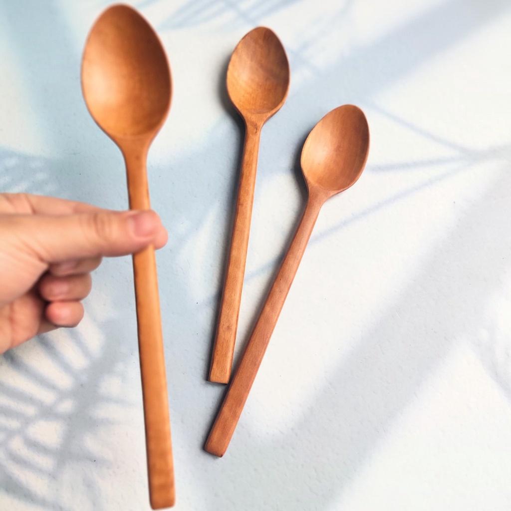 Thìa Gỗ Nhãn Tự Nhiên Miệng Elip, Cán Dài, Thìa Gỗ Nhãn Thủ Công Xuất Nhật, Chụp Ảnh Decor