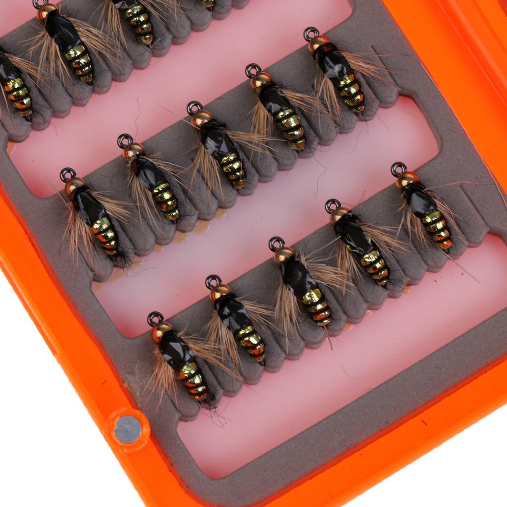 Fly Fishing Flies with Box 40pcs Salmon Dry Fly Fishing Flies Lures Gold