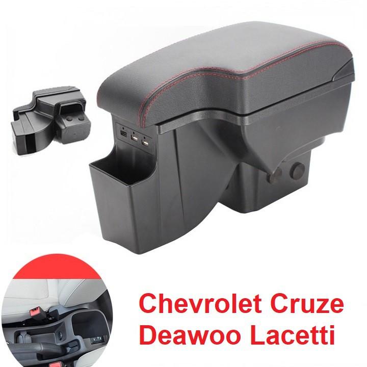 Hộp tỳ tay ô tô cao cấp Chevrolet Cruze và Deawoo Lacetti dạng khối tích hợp 3 cổng USB - Chất liệu: Nhựa ABS + da PU