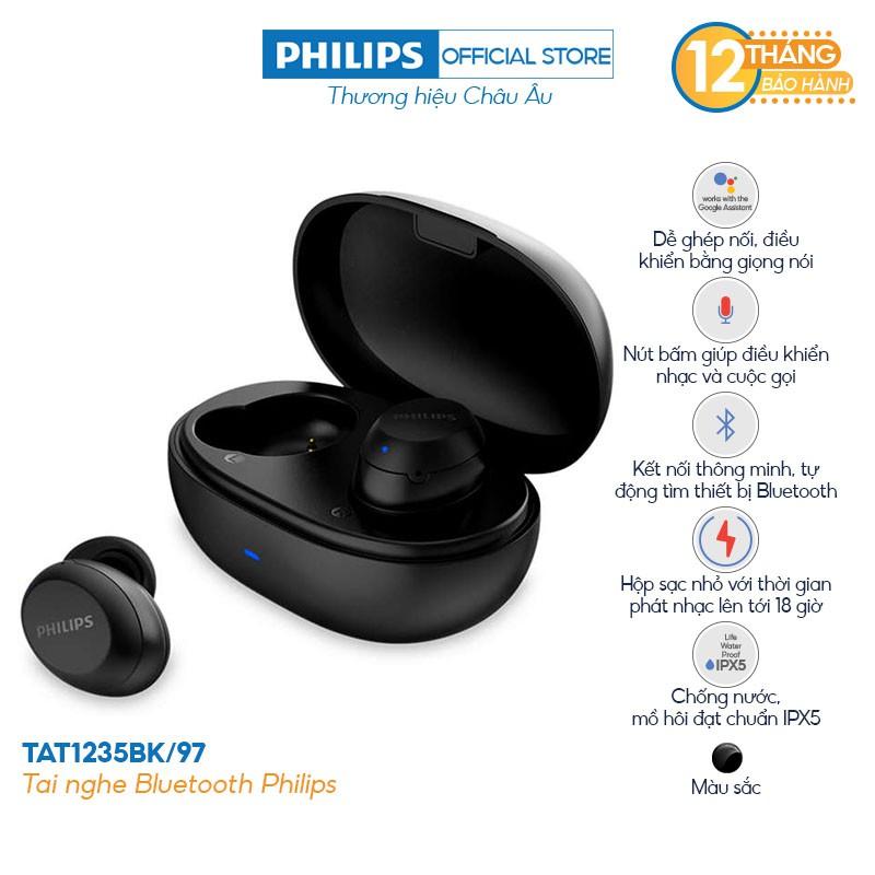 Tai nghe Philips Bluetooth Có Bass TAT1235BK/00- Màu đen - Hàng chính hãng