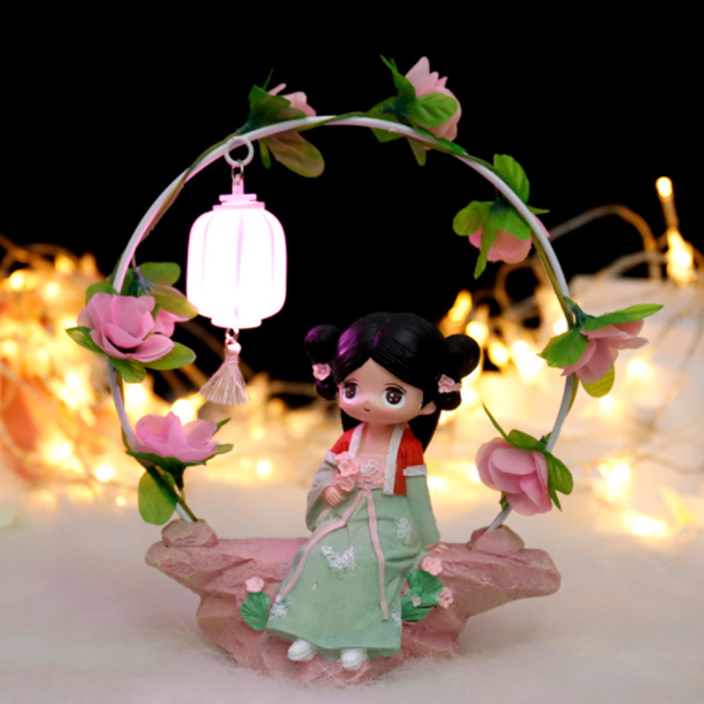 Tượng thiếu nữ (03 mẫu) ngồi vòm hoa có đèn xinh xắn