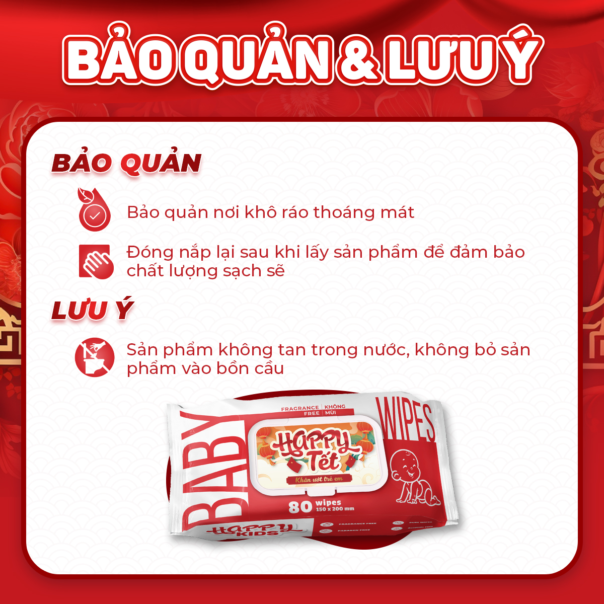 Thùng 24 gói khăn ướt trẻ em Happy Tết phiên bản giới hạn gói 80 tờ không mùi siêu tiết kiệm cho bé