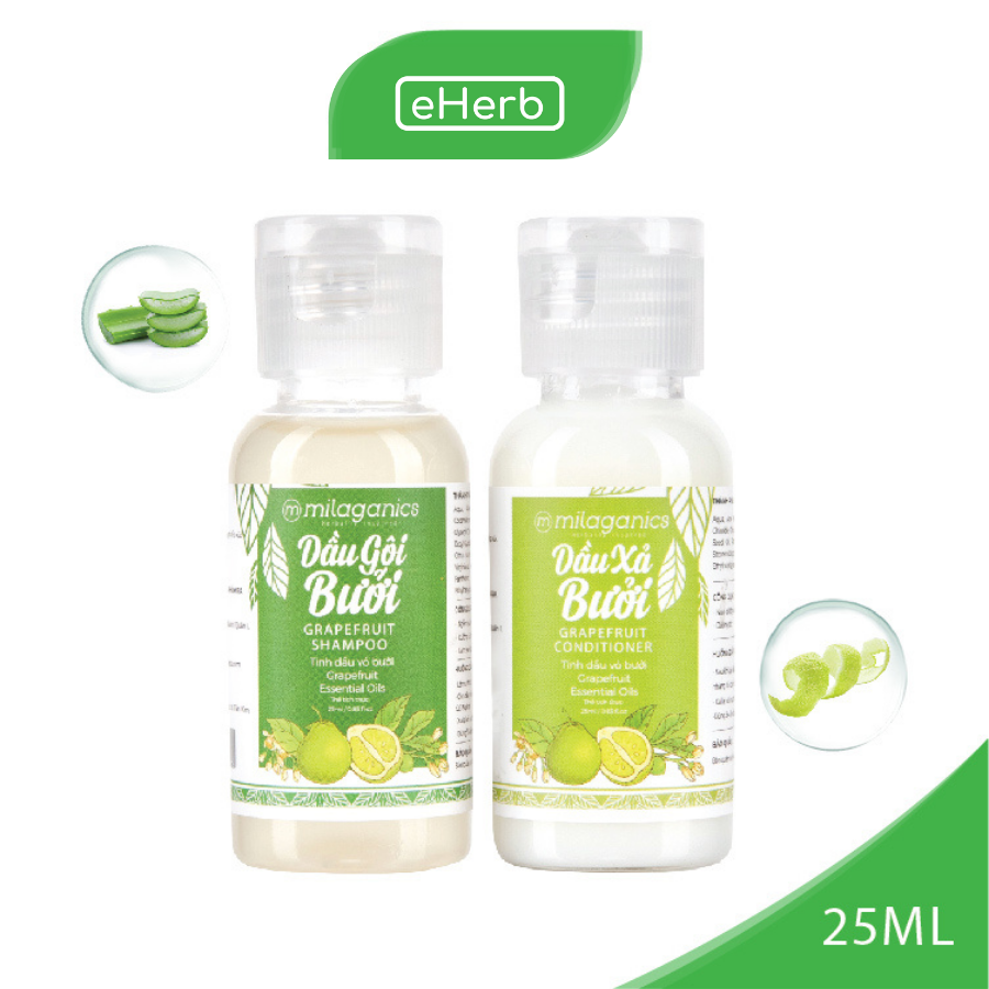 Combo Minisize Dầu Gội & Dầu Xả Bưởi Ngừa Rụng & Kích Thích Mọc Tóc Từ Tinh Dầu Bưởi Nguyên Chất MILAGANICS