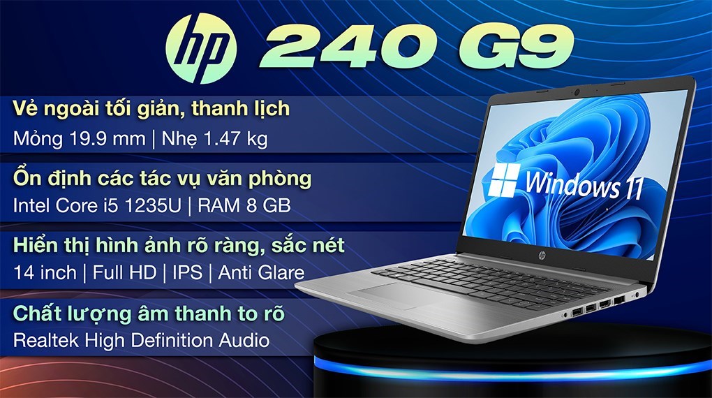 Máy Tính Xách Tay Laptop HP 240 G9 Bạc (intel core i5-1235U, 8GB Ram, SSD 256GB M2, 14&quot;FHD, Win11) - Hàng Chính Hãng