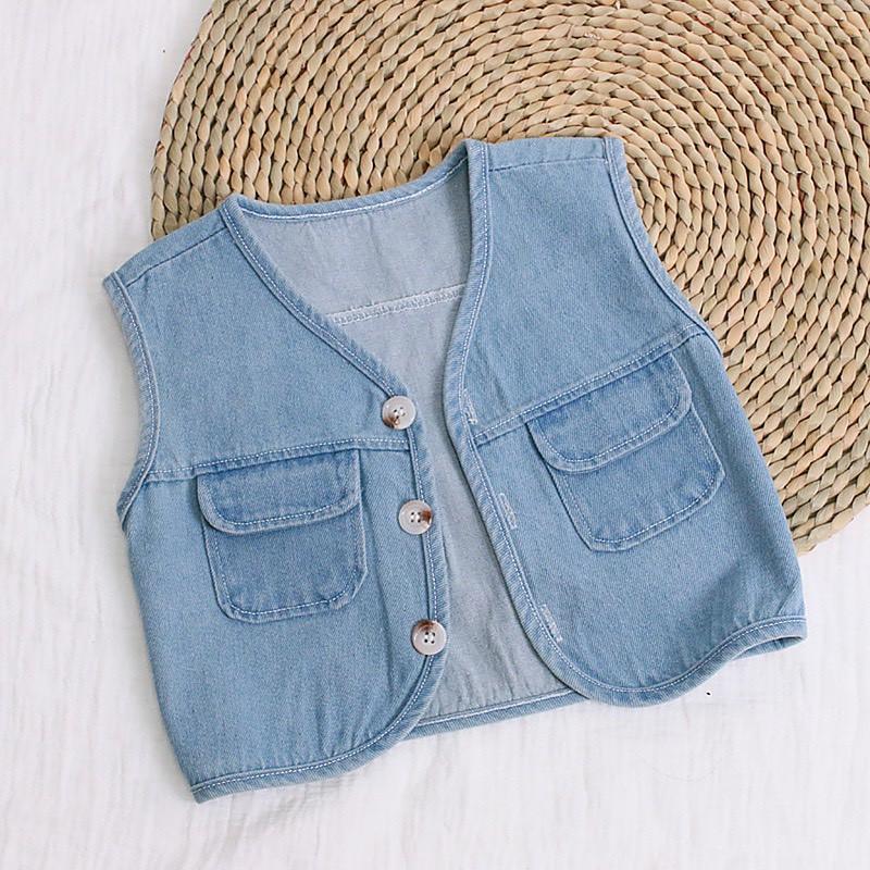 ÁO CHO BÉCÓ SẴN, Áo gile denim phong cách HÀN QUỐC cho bé