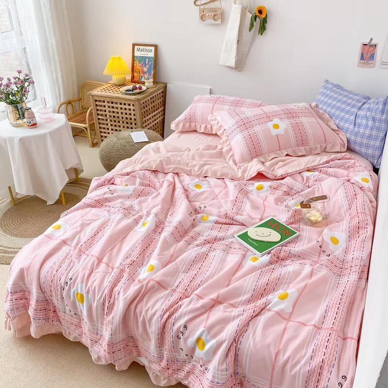 Bộ chăn ga gối đũi trần viền bèo chát chọn mẫu