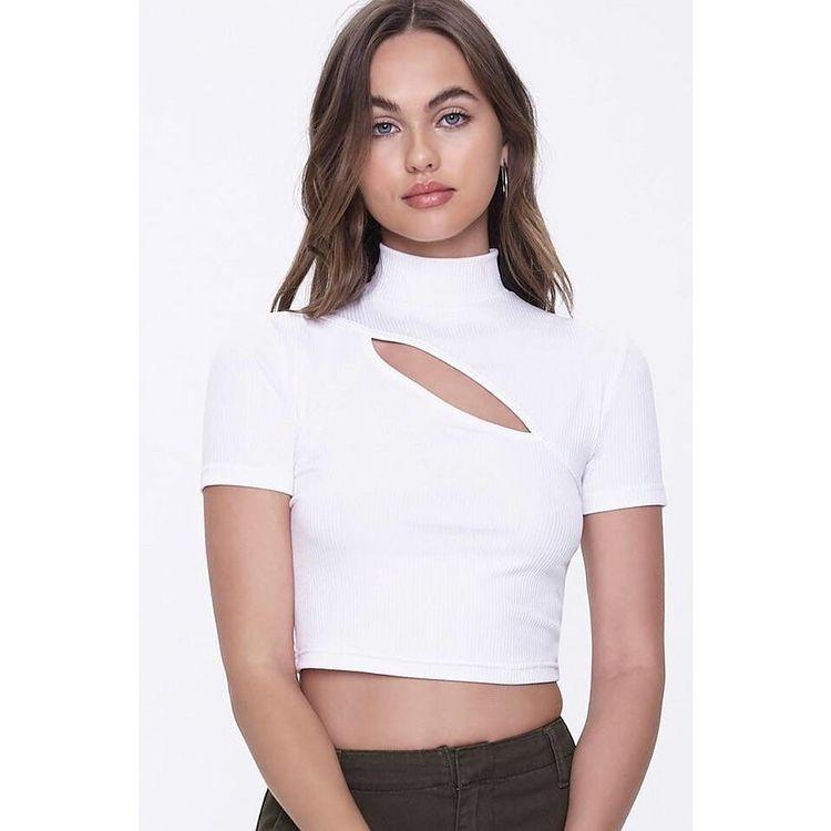 Áo croptop Nữ cut-out tay ngắn màu Trắng basic