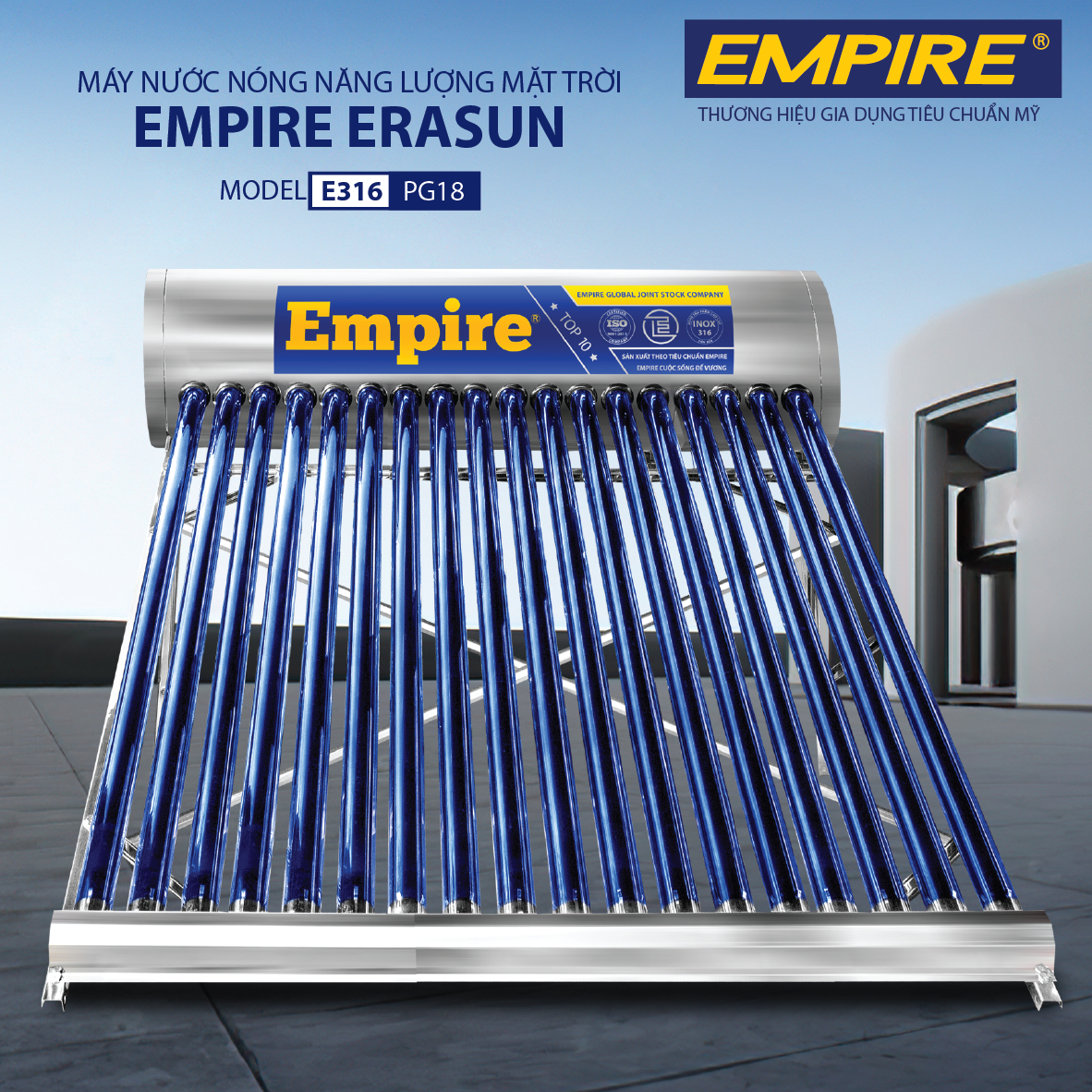 Máy nước nóng năng lượng mặt trời EMPIRE ERASUN 180 lít- Hàng chính hãng.