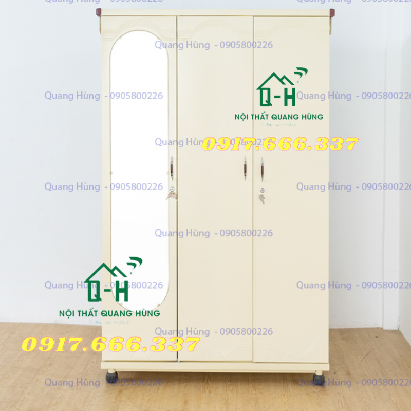 TỦ SẮT ĐỰNG QUẦN ÁO 3 CÁNH KEM TH181 -VR DÀNH CHO GIA ĐÌNH - TỦ THÁO LẮP