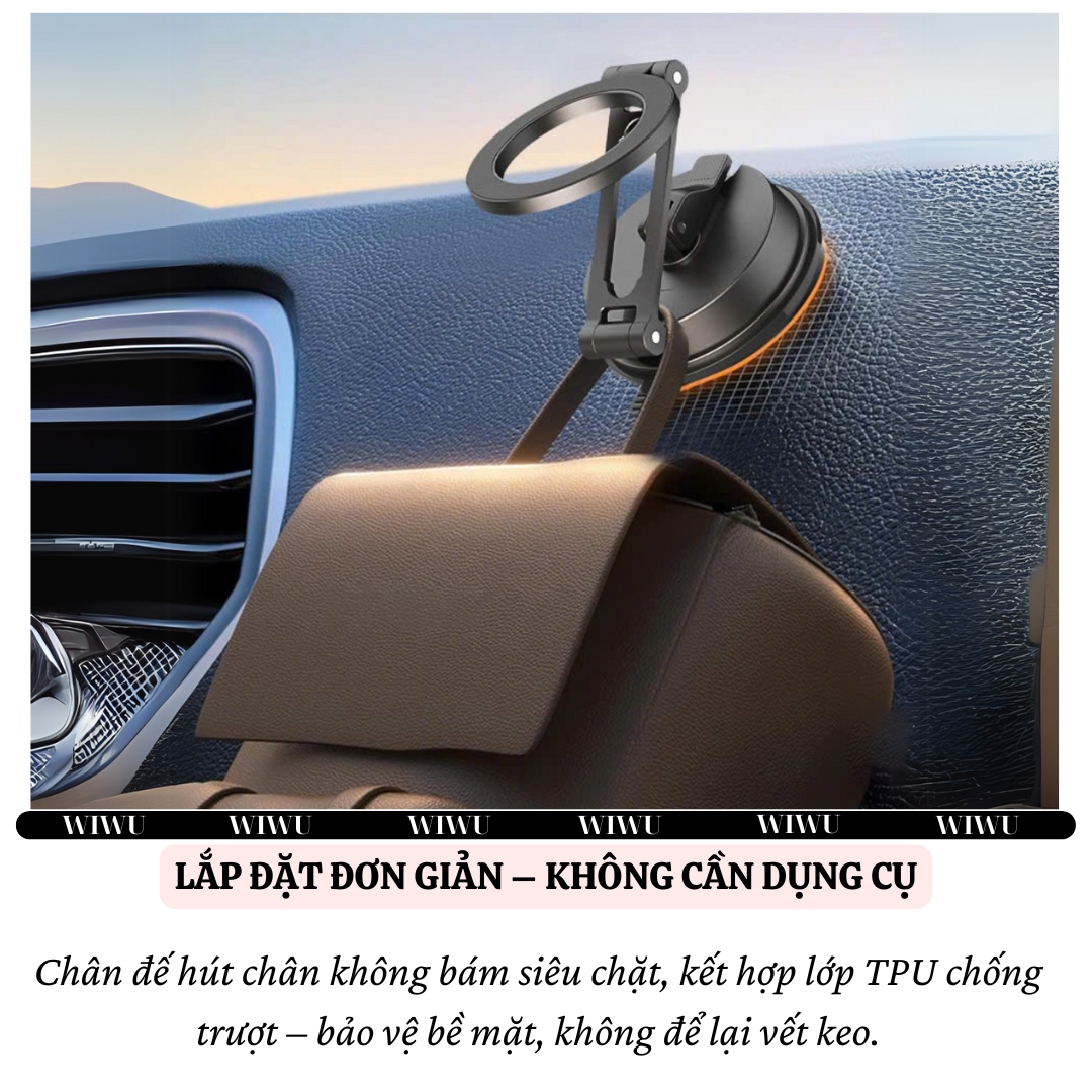 Giá đỡ điện thoại từ tính nam châm hút chân không xoay 360 độ ô tô, bàn làm việc, phòng tắm hiệu WIWU CH055 Cho iPhone cho Samsung điện thoại - Hàng nhập khẩu
