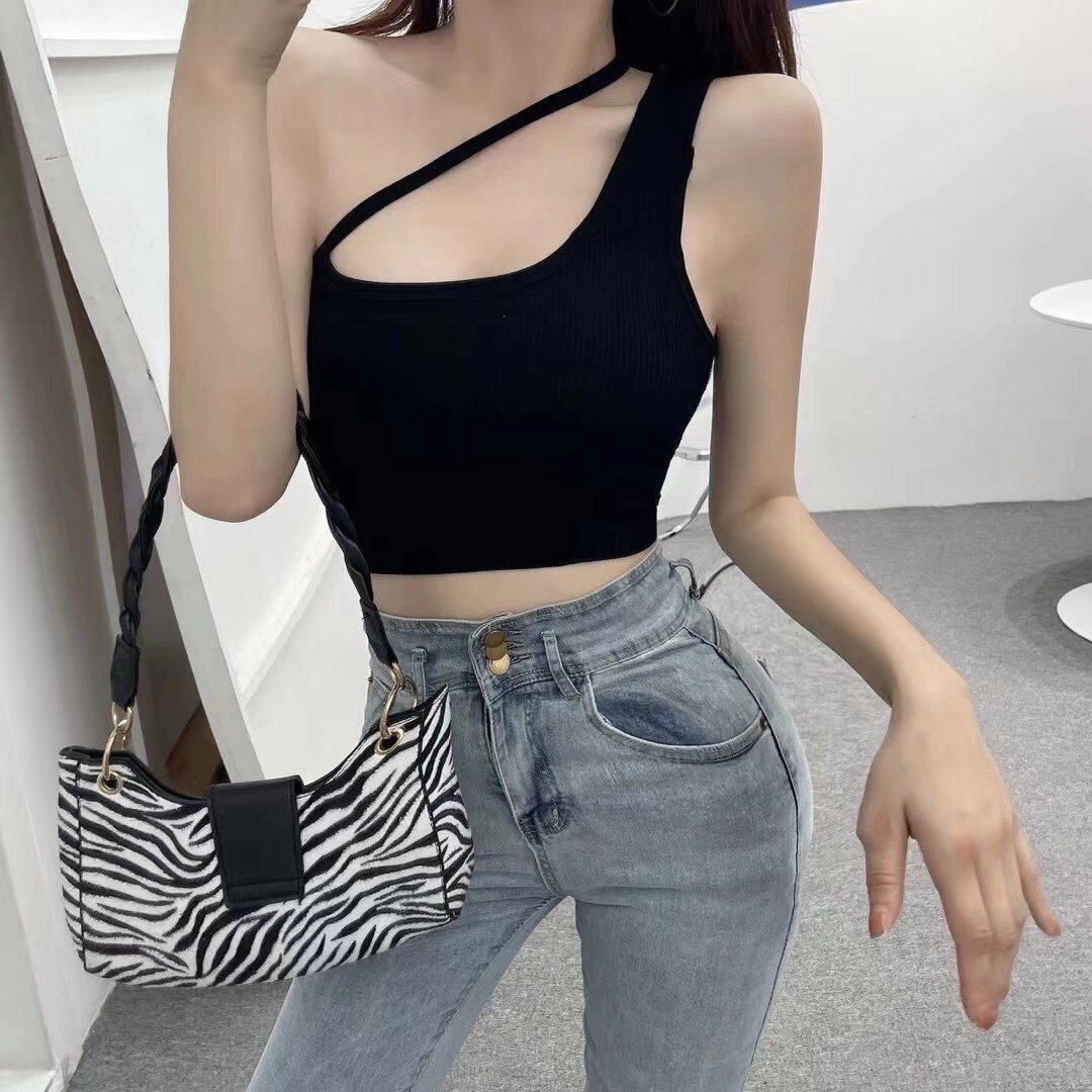 Áo hai dây quai chéo dáng croptop có đệm ngực, bra gân tăm hot hit có mood ngực thời trang