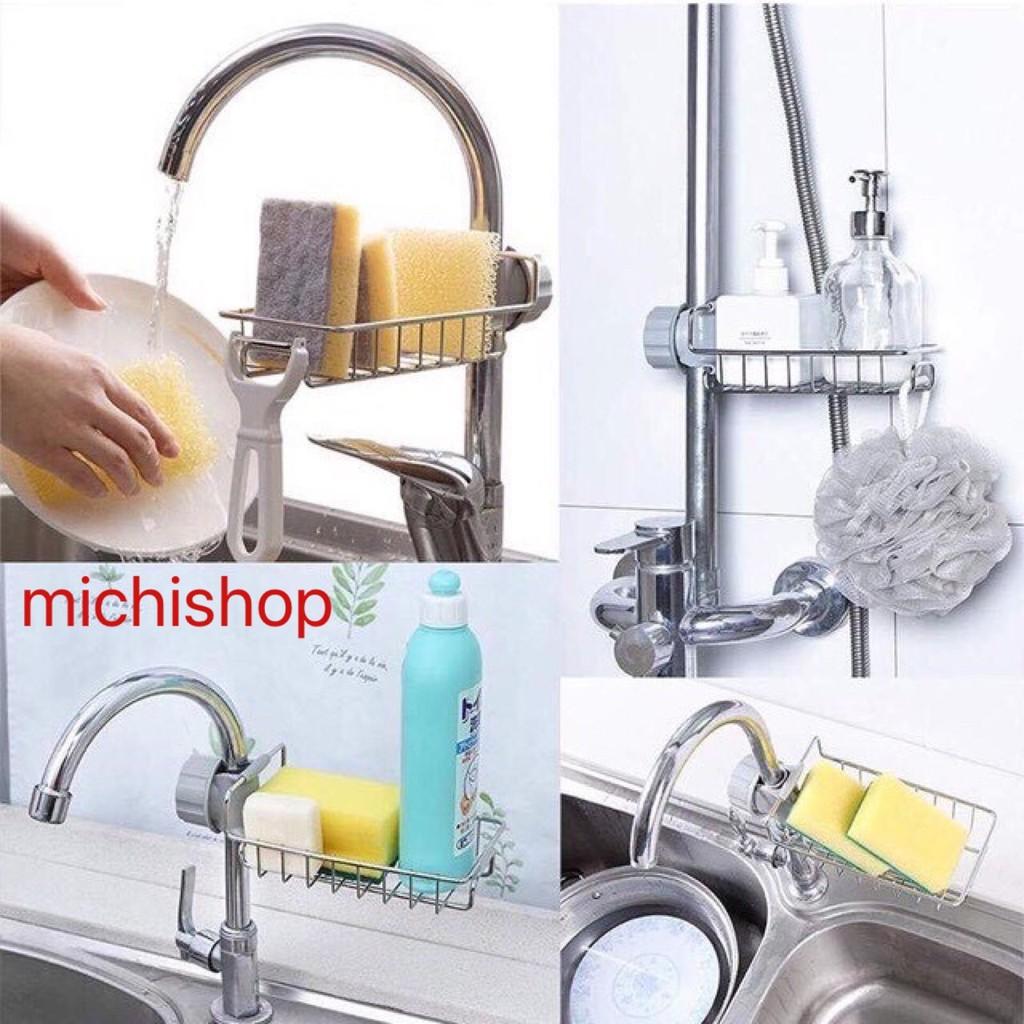 Giá Treo Đồ Rửa Bát Inox Kẹp Vòi Nước TIện Lợi , Kệ Để Đồ Đa Năng Phòng Bếp, Phòng Tấm Kẹp Vòi Nước