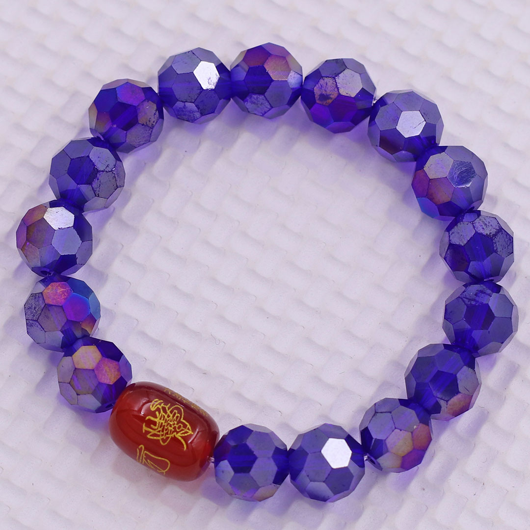 Vòng chuỗi đeo tay pha lê xanh dương cắt giác 10 ly charm giải thái tuế phù, vòng chuỗi phong thủy, giải năm hạn thái tuế