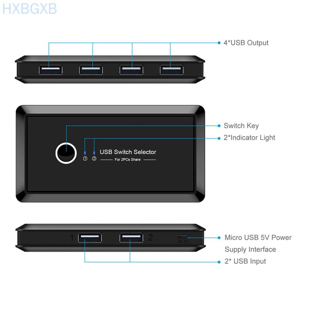 Bộ Chuyển Đổi Usb 2.0 2 Cổng Sharing 4 Usb Cho Chuột Và Bàn Phím