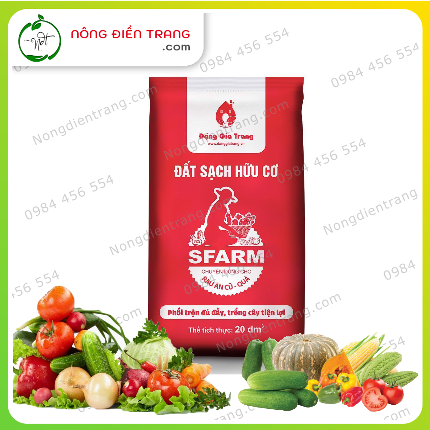 Đất Sạch Hữu Cơ SFARM Chuyên Dùng Cho Rau Ăn Củ, Quả - Bao 20 dm3 - Giàu Dinh Dưỡng, Sạch Mầm Bệnh VTNN Nông Điền Trang