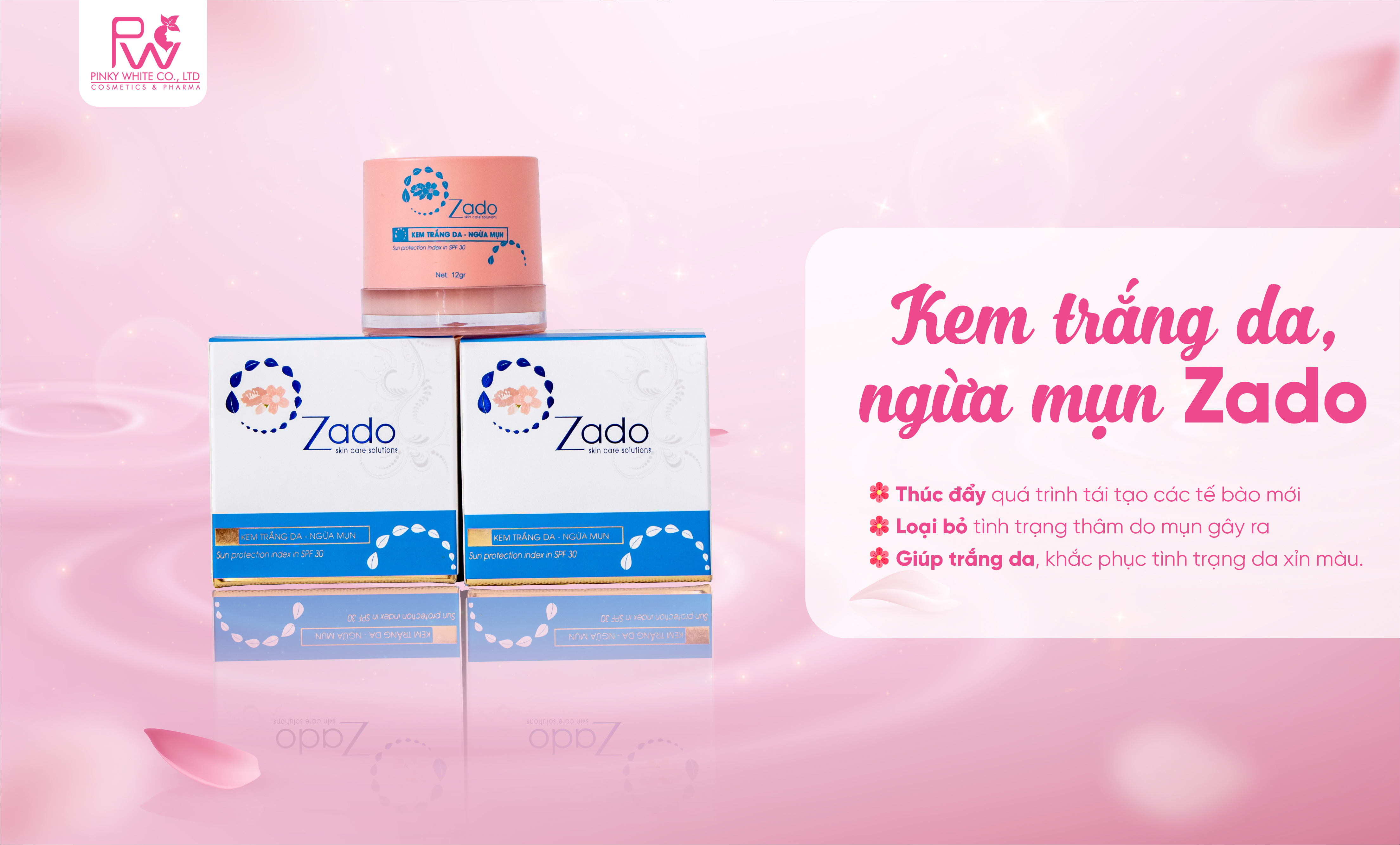 KEM TRẮNG DA - NGỪA MỤN HỖ TRỢ XOÁ THÂM SẸO KIỀM DẦU ZADO CHÍNH HÃNG 12G